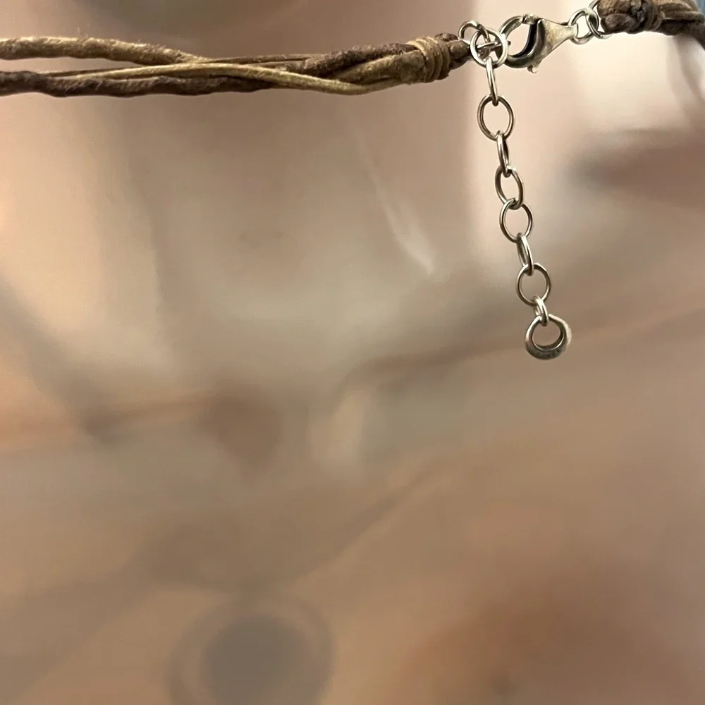 Silpada Howlite Turquoise Pendant Necklace with Brown Cord .925 Silver frame. - Picture 9 of 9